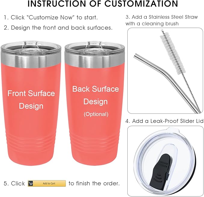 Personalized Tumbler for Women, Custom Name Travel Coffee Mug, Valentines Day Gifts for Her, Mother’s Day Gift for Mom, Sports Tumbler, Birthday Gift Idea, Gift for Her (Coral, 20oz)