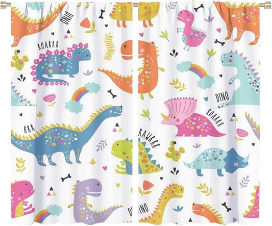 Cartoon Dinosaur Curtains for Kids Boys Girls Home Decor Childish Cute Dino Animals Print Pattern Rod Pocket Blackout Window Drapes for Nursery Baby Bedroom Playroom W36xL63in 2 Panels