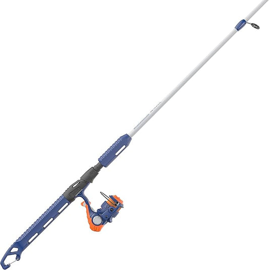 Zebco Wilder Fishing Reel and Rod Combo, 4'3" Durable Fiberglass Rod with Built-In Carabiner, Patented No-Tangle Reel, Pre-Spooled with 6-Pound Zebco Cajun Fishing Line, Blue/Orange