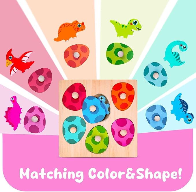 Toddler Dinosaur Puzzle with Eggs - Montessori Wooden Puzzles for 1-4 Year Olds