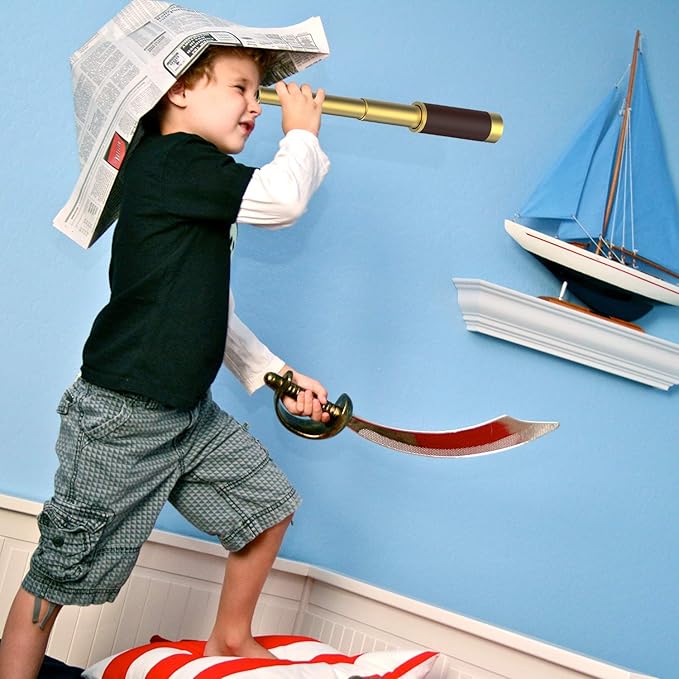 Pirate Monocular Telescope, 25x30 High Powered Zoomable Collapsible Brass Spyglass Handheld Waterproof Telescope Monocular for Bird Watching Hunting Hiking Travelling