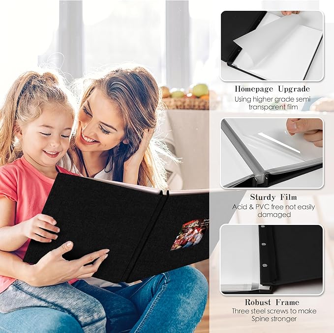 Spbapr Large Photo Album Self Adhesive 3x5 4x6 5x7 8x10 Pictures Magnetic Scrapbook 40 Blank Pages Linen Cover DIY Album with A Metal Pen