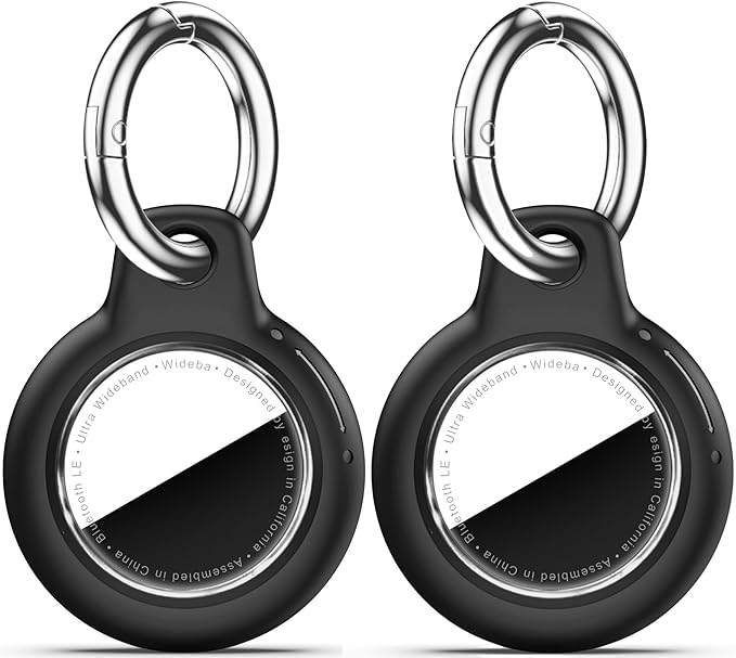 Upgrade Waterproof 2 Pack Airtags Holder with Apple Airtags Keychain, Hard PC Air Tag Case, Anti-Scratch & Shock Air tag Holder, Men's Women's Keyrings & Keychains - Black+Black