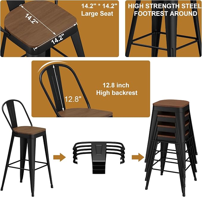 Andeworld Metal Bar Stools Set of 4, 24 inch Counter Height Barstools - Image 6
