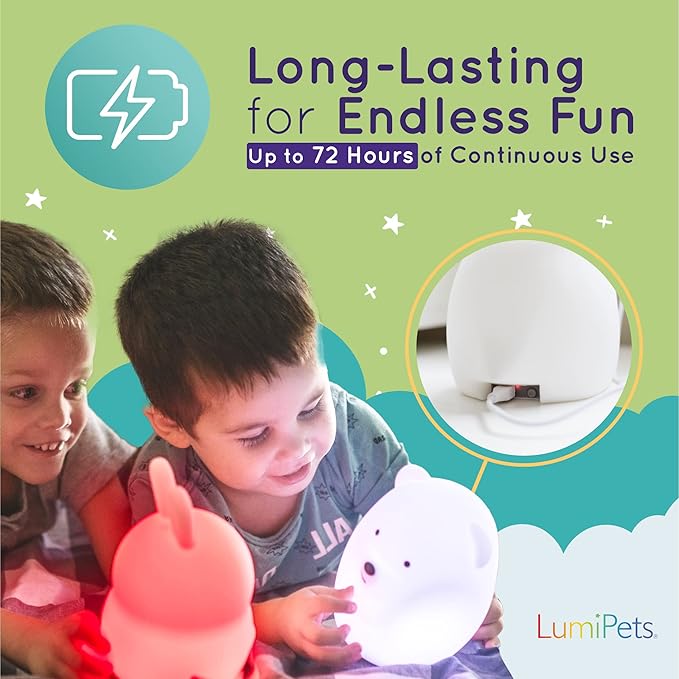 Lumipets Remote Control Silicone Night Light for Kids - Cat Design with 9 Soft Colors & Sleep Timer - Rechargeable, Battery-Operated Lamp for Bedroom | Baby Nursery, Toddler, Girls, Boys