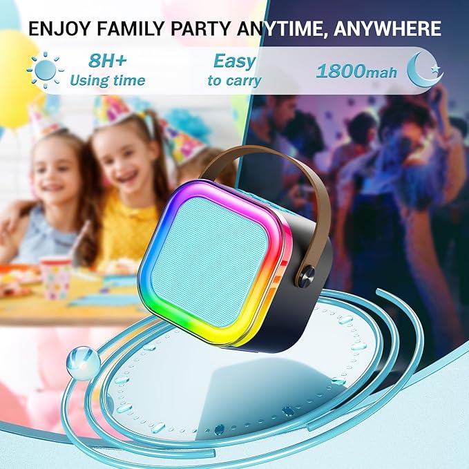 Kinglucky Mini Karaoke Machine for Kids, 2025 TOP Birthday Gifts Ideas for 3-12 Year Old Girls, Christmas Party Gifts Kids' Personal Video Players Accessories with 2 Wireless Microphones-Black & Blue