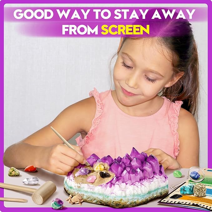 XXTOYS Gemstone Dig Kit - Dig Up 18 Real Gemstones and Crystals - Science Kits for Kids, STEM Toys for Age 6-8, Great Educational Geology Gifts for Boys & Girls Ages 5-7