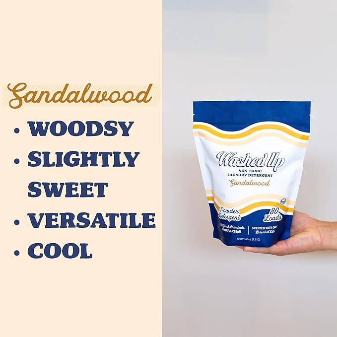 Sandalwood Laundry Detergent Powder | Only 100% Pure Essential Oils | Safe for Sensitive Groups | Powerful Clean | Plant & Mineral-Based | Made in USA | 3lbs