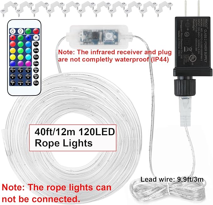 OMIKA 120 LED Rope Lights Plug in, 40ft 16 Colors Changing Outdoor String Light Waterproof with Remote Timer Twinkle Lights for Wedding Garden Patio Party Indoor Outdoor Decor(132 Modes)