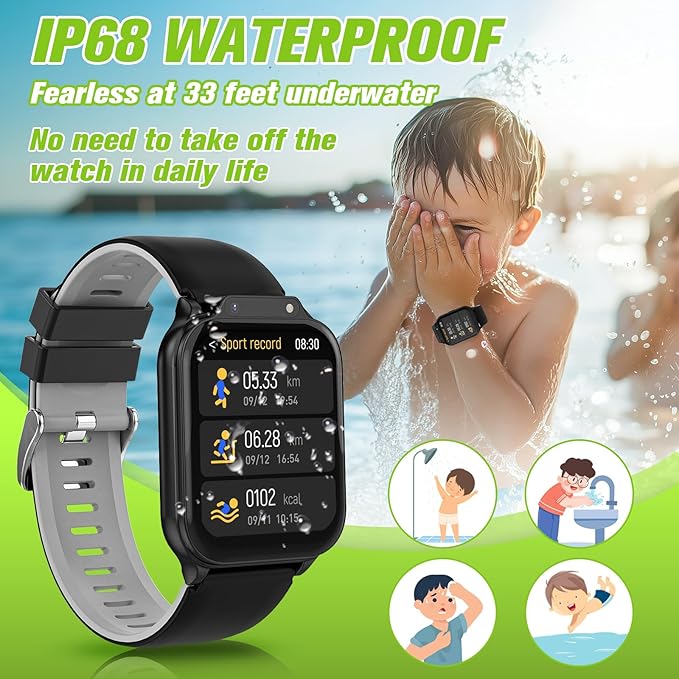 Smart Watch for Kids 1.85" with Fitness Tracker, Sleep Monitor, 22/100+ Sport Modes, DIY Dial, IP68 Waterproof, Step Counter, Heart Rate, Camera, with/Without APP, Gift for 3-12 Years Old Boys Girls