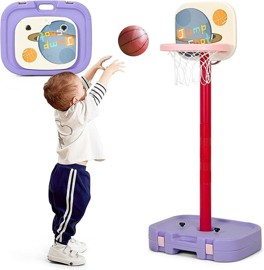 Costzon Kids Basketball Hoop, 2 in 1 Toddler Basketball Hoop Toy Set with Ring Toss & Storage Box for Boys Girls Baby, Portable Basketball Hoop Stand with Adjustable Height for Indoor Outdoor