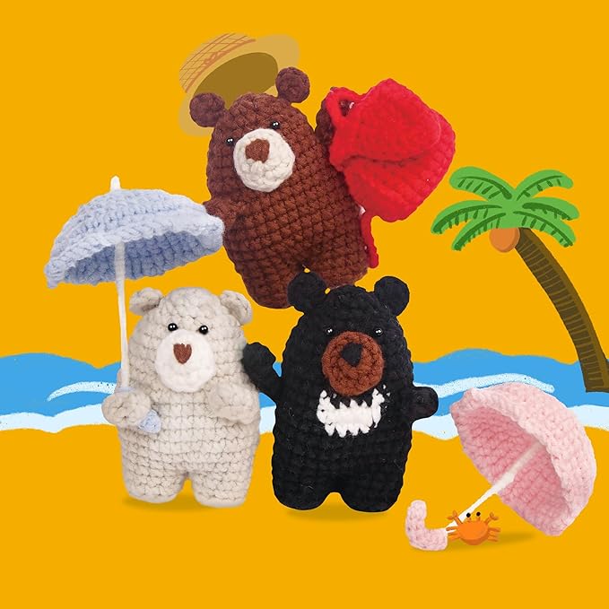 ChillFuzz Animal Crochet Kit Beginner Crochet Kit for Adults and Kids with Soft Yarn Hook and Instructions Cute Handmade DIY Gift Bear