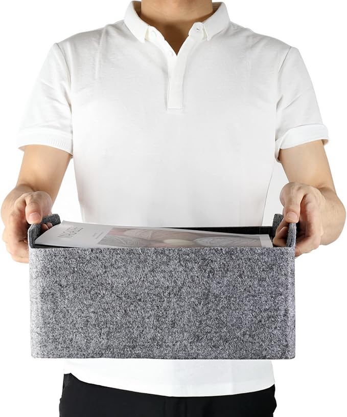 Welaxy Storage Baskets Collapsible Felt Storage bin Foldable Shelf Drawers Organizers for Kids Pet Toys magazine Books Clothes Closet Cabinet decluttering (Charcoal x 3)