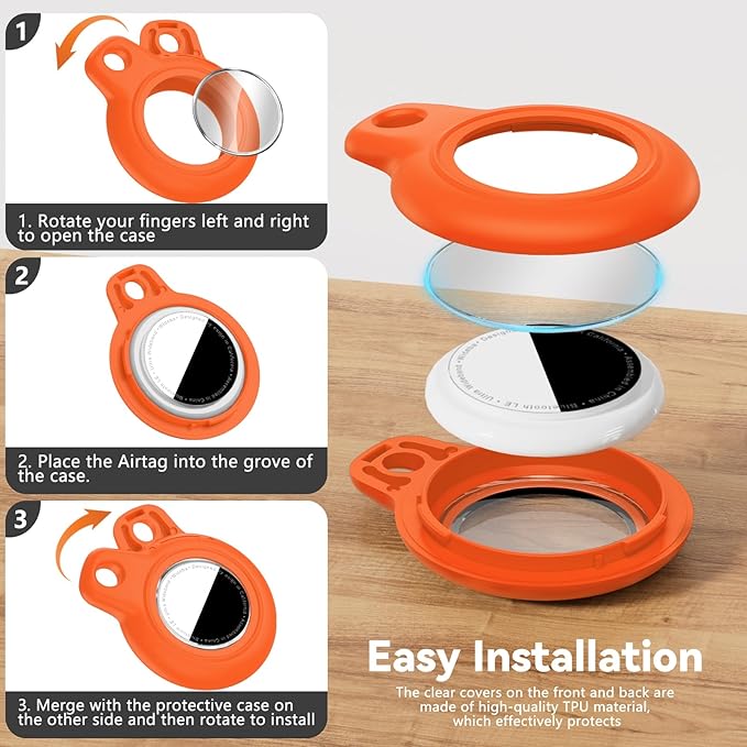 Upgrade Waterproof 4 Pack Airtags Holder with Apple Airtags Keychain, Hard PC Air Tag Case, Anti-Scratch & Shock Air tag Holder, Men's Women's Keyrings & Keychains -Navy Blue+Pink+Yellow+Orange