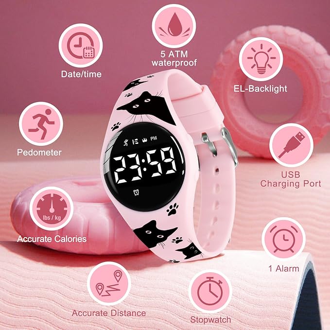 Kids Watches for Girls Boys Digital Sport Watch with Step Counter Pedometer Vibration Alarm Clock, No App Waterproof Fitness Tracker Kids Watch Boys Girls Teens Students Ages 5-16