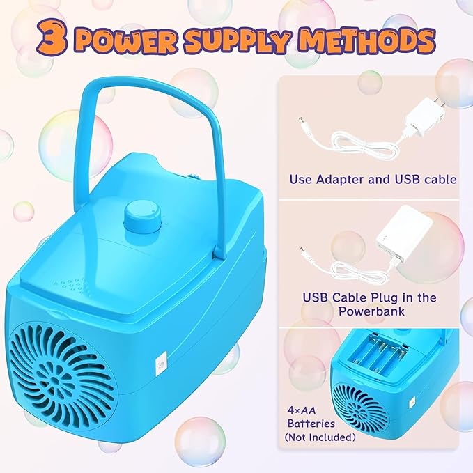 Bubble Machine, Automatic Bubble Blower for Kids, 18000+ Bubbles Per Minute with 2 Speed Settings, Battery/USB Powered Bubble Maker for Toddlers, Outdoor Birthday Parties, Weddings (Blue)