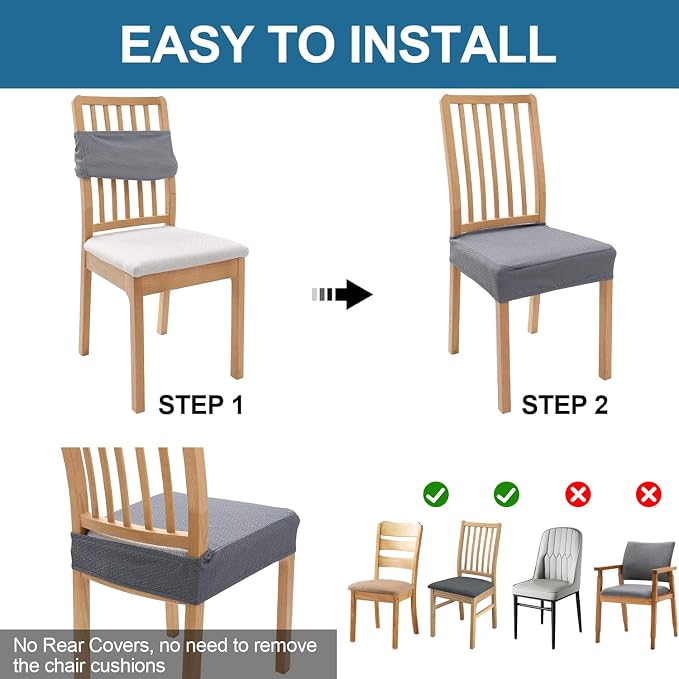 Smiry Waterproof Seat Covers for Dining Room Chairs Set of 6, Stretch Jacquard - Image 5