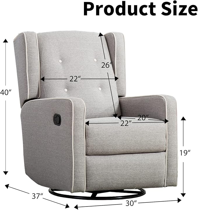 Swivel Rocker Recliner Chair, Nursery Glider Chair, Nursery Rocking Chairs, Manual Reclining Chair, Grey