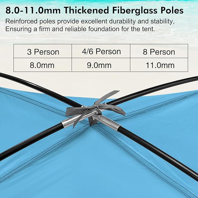 WhiteFang Beach Tent Anti-UV Portable Sun Shade Shelter for 3/4/6/8 Person, Extendable Floor with 3 Ventilating Mesh Windows Plus Carrying Bag, Stakes and Guy Lines