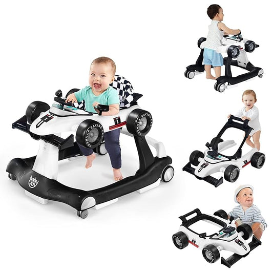 BABY JOY 4-in-1 Baby Walker, Foldable Activity Walker with Adjustable Height & Speed, Music, Lights, Anti-Rollover, Toddler Push Walker, Baby Walker with Wheels for Boys Girls 6-18 Months (White)