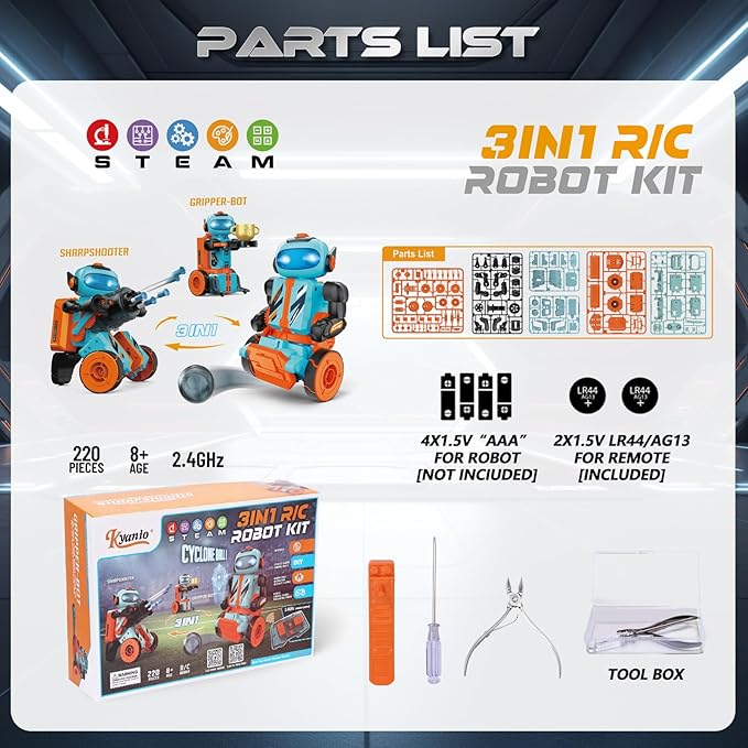 STEM Circuits Robot Building Toys for Kids Ages 8-12+ Year Old, 3 in 1 Remote Control & Programming Robotics Kit, Electric Science Projects Set, Ideal Gift for Boys Girls Ages 12-16