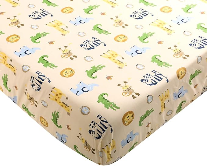 Brandream Jungle 3- Piece Nursery Crib Bedding Sets for Boys - Zebra Elephant Lion Monkey Giraffe Crocodile Birds - Playful Animal Zoo