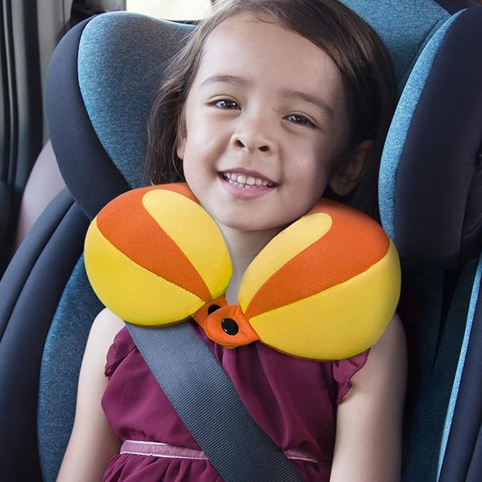 INFANZIA Kids Chin Supporting Travel Neck Pillow, Helps Support Head and Neck, Comfortably Designed for Head, Neck, and Chin Support - Gifts for Toddler/Child/Kids, Orange