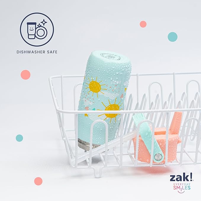 Zak Designs Harmony Kid Water Bottle for Travel or At Home, 14oz Stainless Steel is Leak-Proof and Vacuum Insulated (Dinosaur)