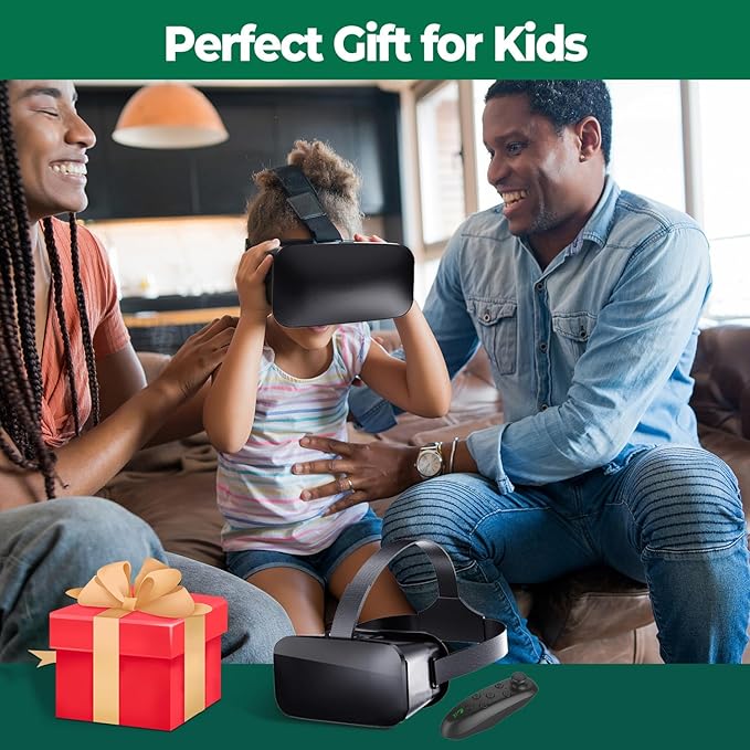 VR Headset for Phone with Controller, Anti-Blue Lens PD & Fl Adjustable Virtual Reality Goggles Set for Kids and Adults, Compatible with iPhone 16/15/14/13/12 Samsung Android 4.5-6.7"