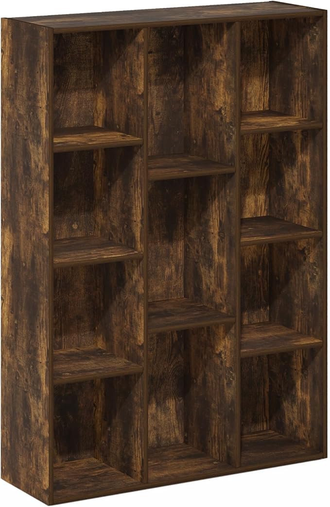 Furinno Luder 11-Cube Open Shelf Bookcase, Bookshelf, Amber Pine