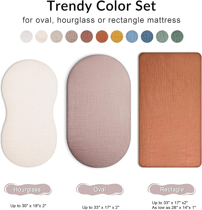 Bassinet Sheet for Baby Boy and Girl, Fitted Sheets for Rectangle, Oval, Hourglass Bassinet Mattress, Muslin Moses Basket Sheets with Neutral Style (Brick)