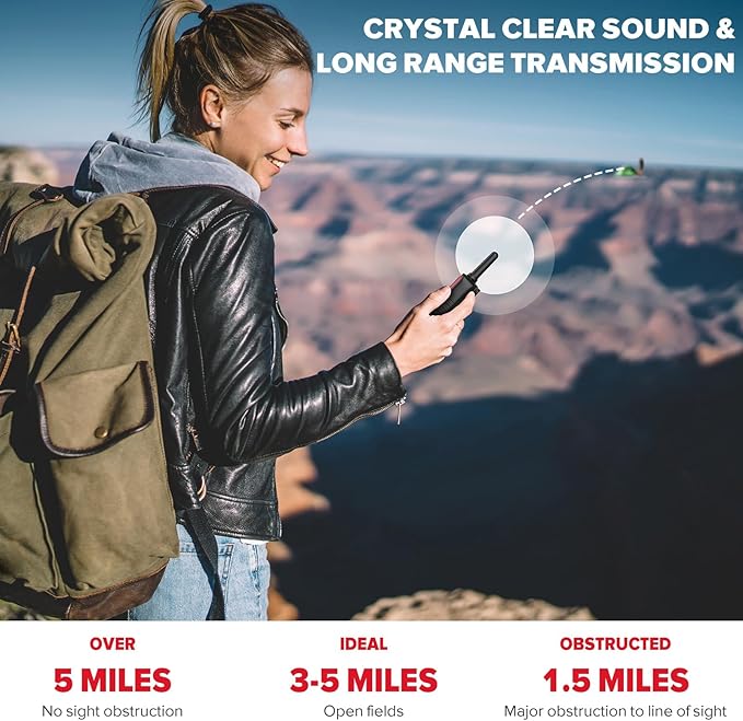 Wishouse Walkie Talkies for Kids Adults - Long Range Rechargeable 2 Way Radios,Gift,Hiking Accessories Camping Gear with Lamp,SOS Siren,NOAA Weather Alert,VOX,Easy to Use Red Blue 2 Pack