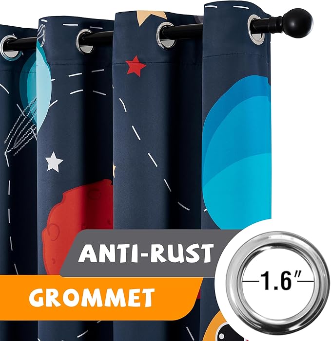 Kids Space Themed Blackout Curtains - 2 Panels, Each W42×L54, 100% Blackout, Perfect for Bedroom and Nursery, Energy Saving with Vibrant Cosmos Patterns