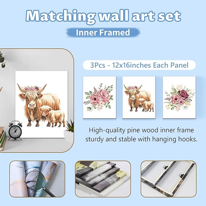 Personalized Baby Bedding Set, 5 Pcs Custom Baby Crib Set with Name, Soft Flannel Highland Cow Crib Bedding Set for Girls, Double Layer Nursery Bedding Set, New Parents Toddlers Infants Gift