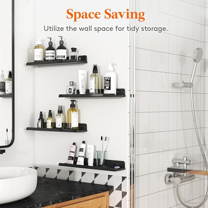 Lifewit Floating Shelves for Wall, 8 Pack Black Acrylic Shelf 15" Room Decor for Bookcase/Vinyl Record Display/Photo/Picture in Bedroom, Living Room, Bathroom, Kitchen Storage and Organization