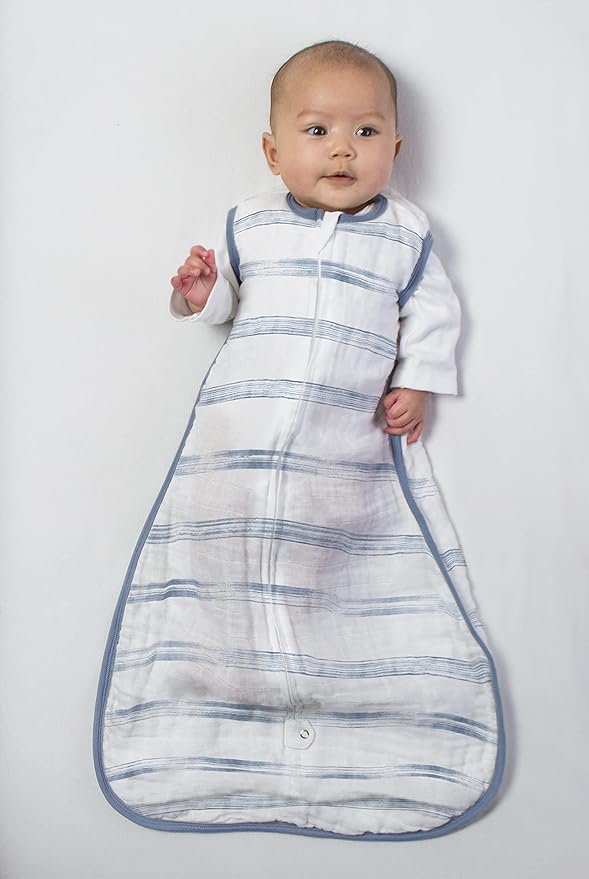 Amazing Baby Cotton Muslin Sleeping Sack, for Baby Boy or Girl, Wearable Blanket with 2-Way Zipper, Watercolor Stripes, Denim, Medium (6-12 Month)