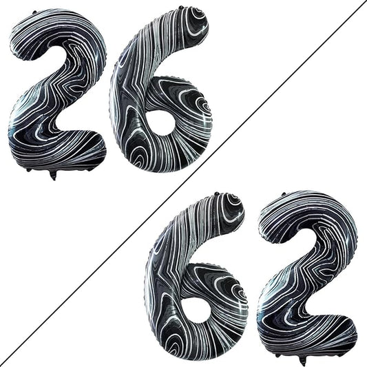 GOER Number 26 Balloons for 26th Birthday Party Decorations,42 Inch Jumbo Foil Helium 62 Balloons for 62nd Birthday Party Decoration (Marble Black)