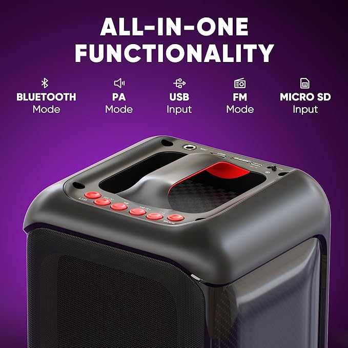 MASINGO Karaoke Machine for Kids and Adults with 2 Wireless Bluetooth Microphones, PA Portable Speaker Toy for Girls and Boys with Colorful LED Lights, Supports TF Card/USB, TWS for Home Party, C7