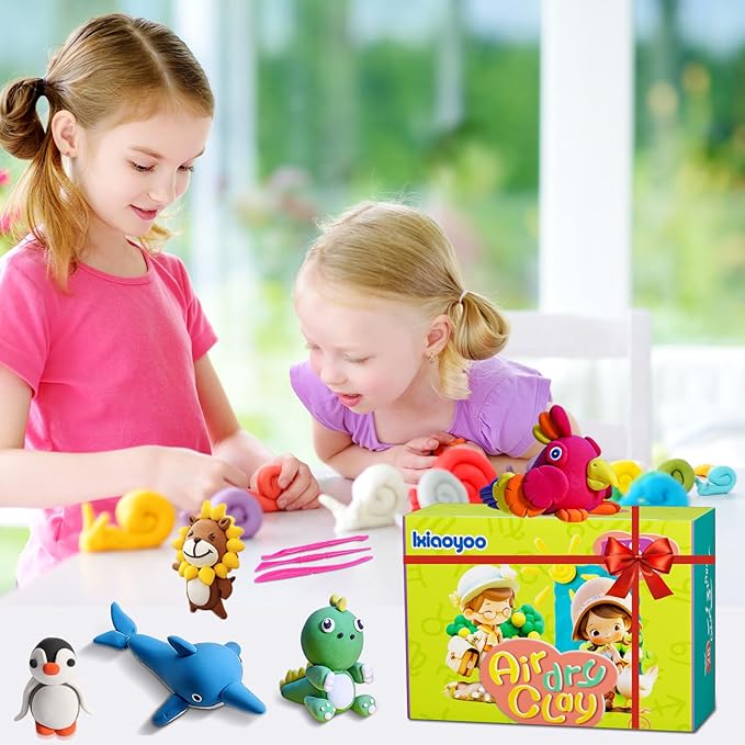 Air Dry Clay for Kids, 60 Colors Molding Magic Clay, Safe & Non-Toxic, DIY Model Arts & Crafts Kit with Sculpting Tools, Birthday&Christmas Gift for Age 3-12 Years Old Girls & Boys Kids