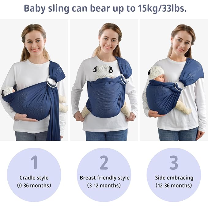 Water Ring Sling Baby Carrier, Adjustable Lightweight Breathable Newborn Carrier Sling for Summer, Swimming, Pool, Beach, Front Chest Mesh Infant Wrap Carrier for Baby Gift (Dark Blue)