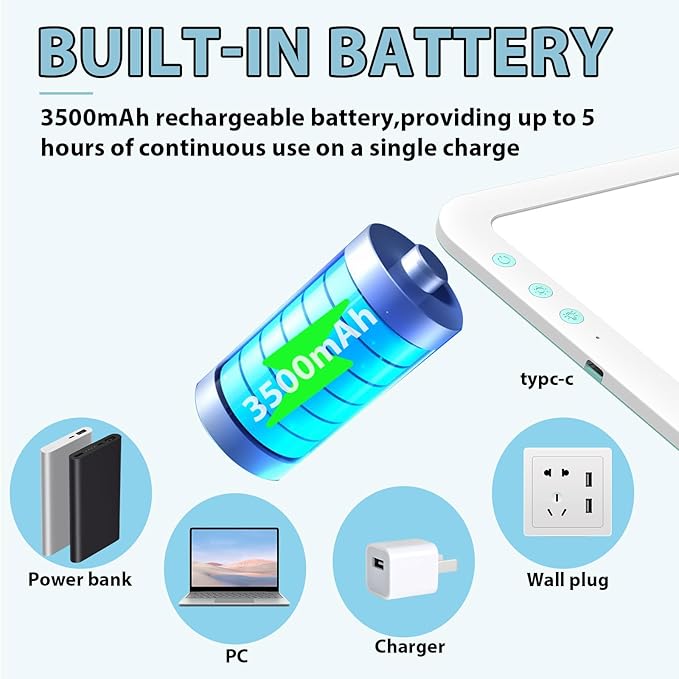 HIUKCOLED Wireless Battery Powered A3 Light Pad, 3 Colors Stepless Dimmable and 6 Levels Brightness Light Board, Rechargeable LED Light Tracing Box for Diamond Painting,Cricut Weeding Vinyl Tools