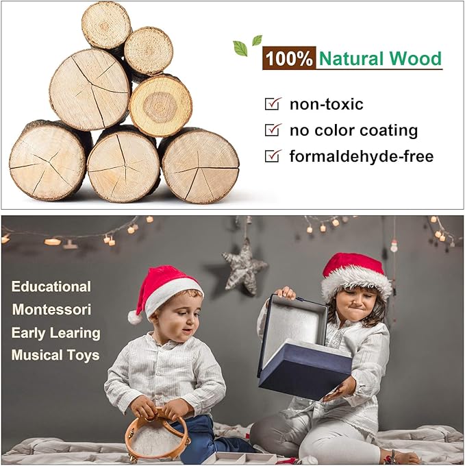 LOOIKOOS Toddler Musical Instruments Montessori Natural Wooden Percussion Instruments for Kids Preschool Educational Musical Toys Set for Boys and Girls with Storage Bag