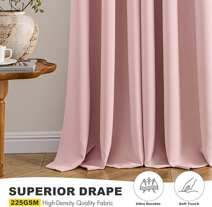 MIULEE Baby Pink Blackout Curtains - Bedroom Window Treatment Curtains Thermal Insulated Room Darkening Drapes for Living Room Kitchen Grommet Top Light Blocking Drapery, 40 x 48 Inches Long, 2 Panels