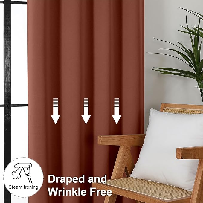 Simplebrand Ava Terracotta Blackout Curtains for Bedroom 63 Inch Length 2 Panels, Solid Thermal Insulated Energy Saving Rod Pocket Window Treatment Curtains Blackout Drapes, W40 x L63 Inch, Terracotta