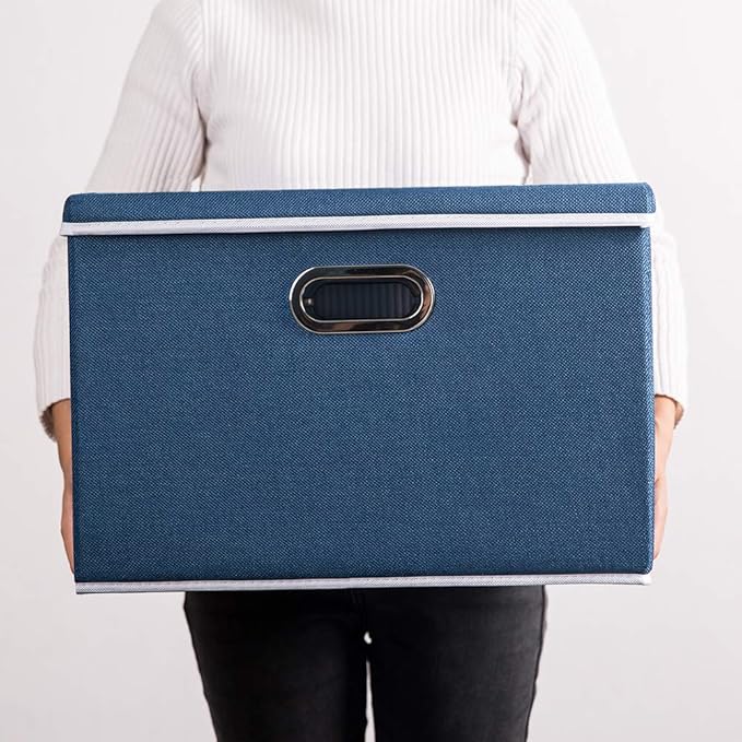 PRANDOM Large Collapsible Storage Bin with Lid [1-Pack] Fabric Foldable Storage Box Organizer Container Basket Cube with Cover for Home Bedroom Closet Office Nursery Royal Blue(17.7x11.8x11.8)