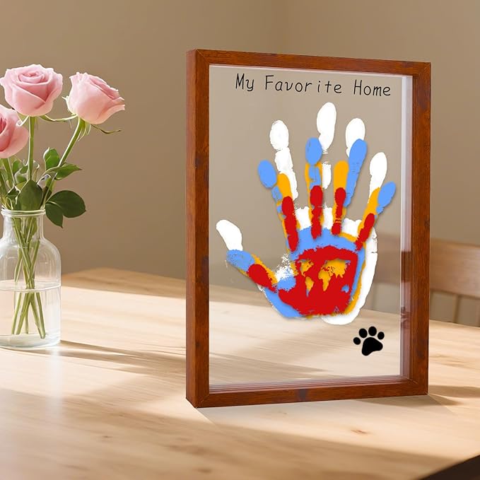 Family Handprint Kit - DIY Baby Handprint and Footprint Keepsake Frame for Newborns & Toddlers, 6 Colors