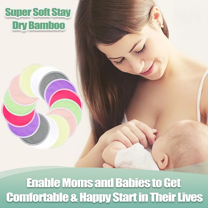 wegreeco Nursing Breast Pads (14 Pack)+Laundry Bag & Travel Storage Bag, 2 Sizes: 3.9/4.7inch - Washable & Reusable Breastfeeding Nursing Pads (Passion, Large, Daytime Use)