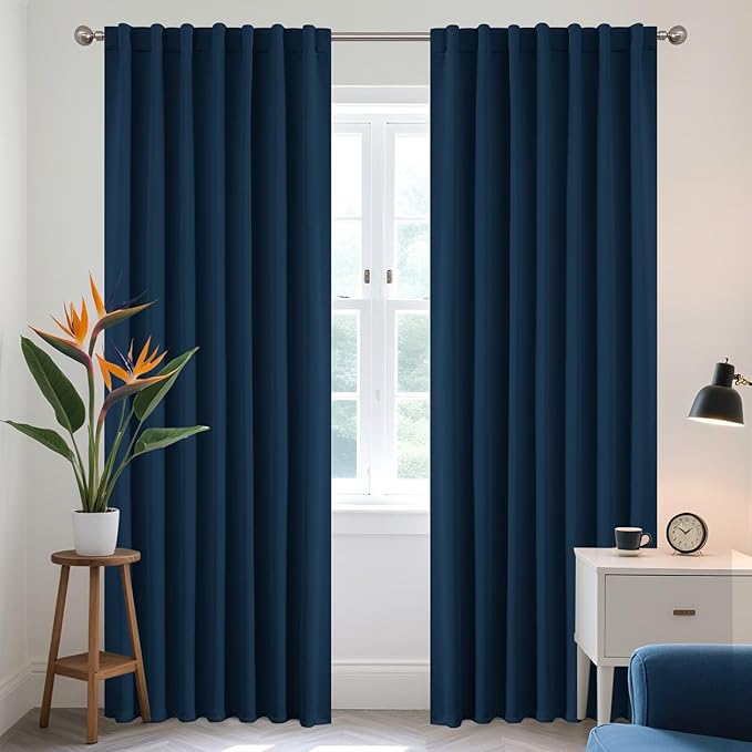 Joydeco 72 Inch Blackout Curtains for Bedroom, Thermal Insulated Black Out Curtains 2 Panels Set, Room Darkening Drapes for Living Room Window Rod Pocket Back Tab (W52 x L72 Inch, Navy Blue)