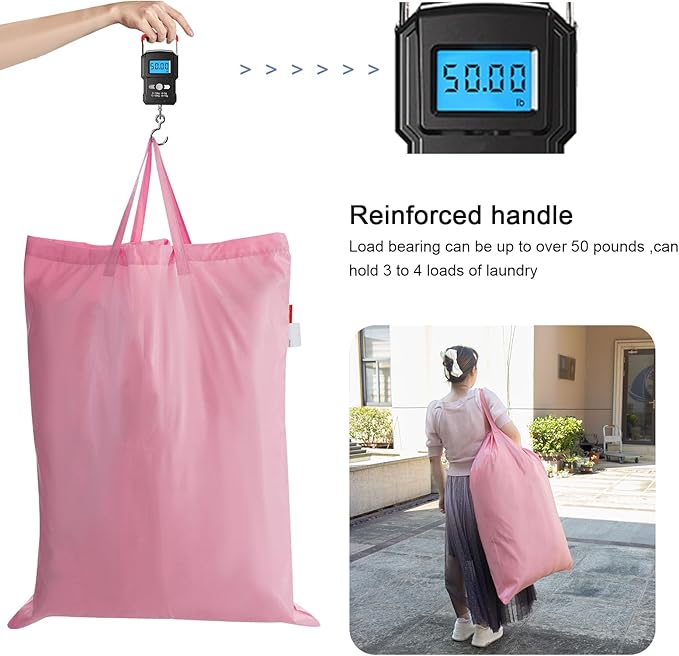 Polecasa Heavy Duty Large Laundry Bag with 130gsm Tear Resistant Fabric and Handles, Easy to Carry Durable Dirty Clothes Drawstring Bag, Perfect for College Dorm, Travel, 2 Pack 28”x36”, Pink