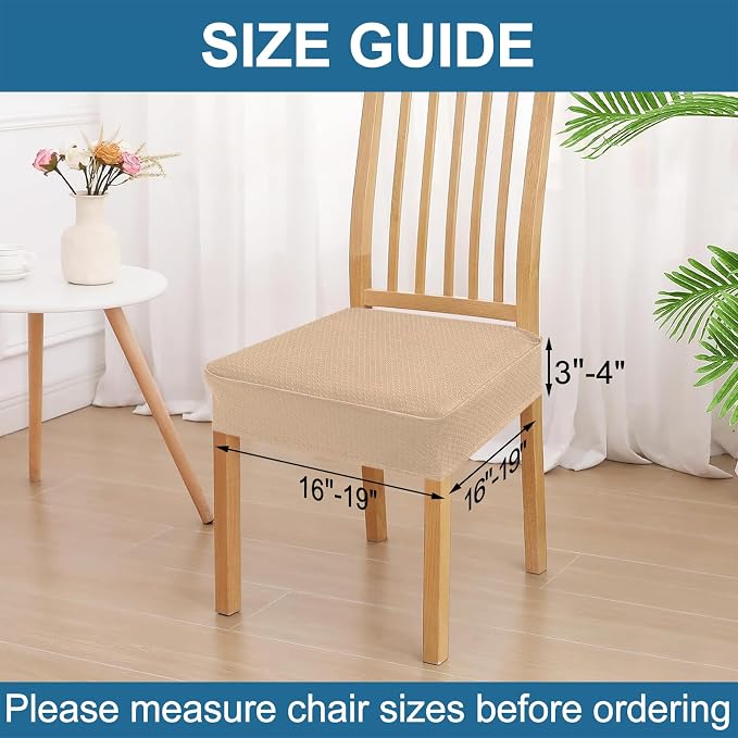 Smiry Waterproof Seat Covers for Dining Room Chairs Set of 8, Stretch Jacquard - Image 2